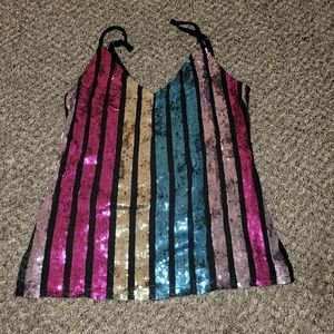 Sequin striped women's tank top multicolored multicolored and black